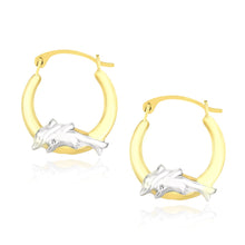 Load image into Gallery viewer, 10k Two-Tone Gold Round Graduated Dolphin Design Hoop Earrings
