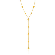 Load image into Gallery viewer, 14k Yellow Gold Lariat Necklace with Textured Flat Circles
