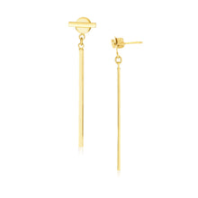 Load image into Gallery viewer, 14k Yellow Gold Modern Disc and Bar Drop Earrings
