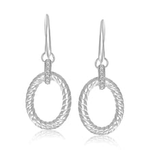Load image into Gallery viewer, Sterling Silver Rhodium Finished Diamond Embellished Oval Rope Drop Earrings
