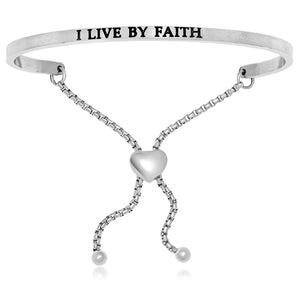 Stainless Steel I Live By Faith Adjustable Bracelet