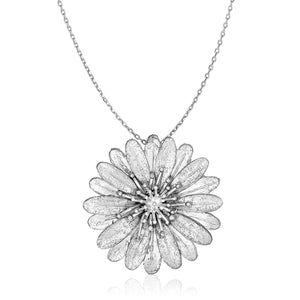 Sterling Silver Large Flower Pendant with Sparkle Texture