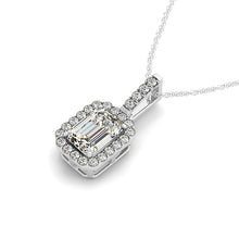 Load image into Gallery viewer, Halo Pendant With Emerald Center Diamond in 14k White Gold (1 1/5 cttw)
