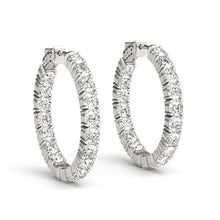Load image into Gallery viewer, 14k White Gold Two Sided Prong Set Diamond Hoop Earrings (3 1/2 cttw)
