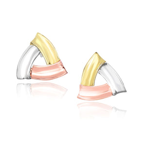 14k Tri-Color Gold Triangular Open Style Post Earrings