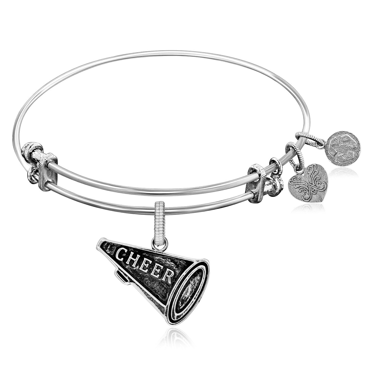 Expandable White Tone Brass Bangle with Cheer Symbol