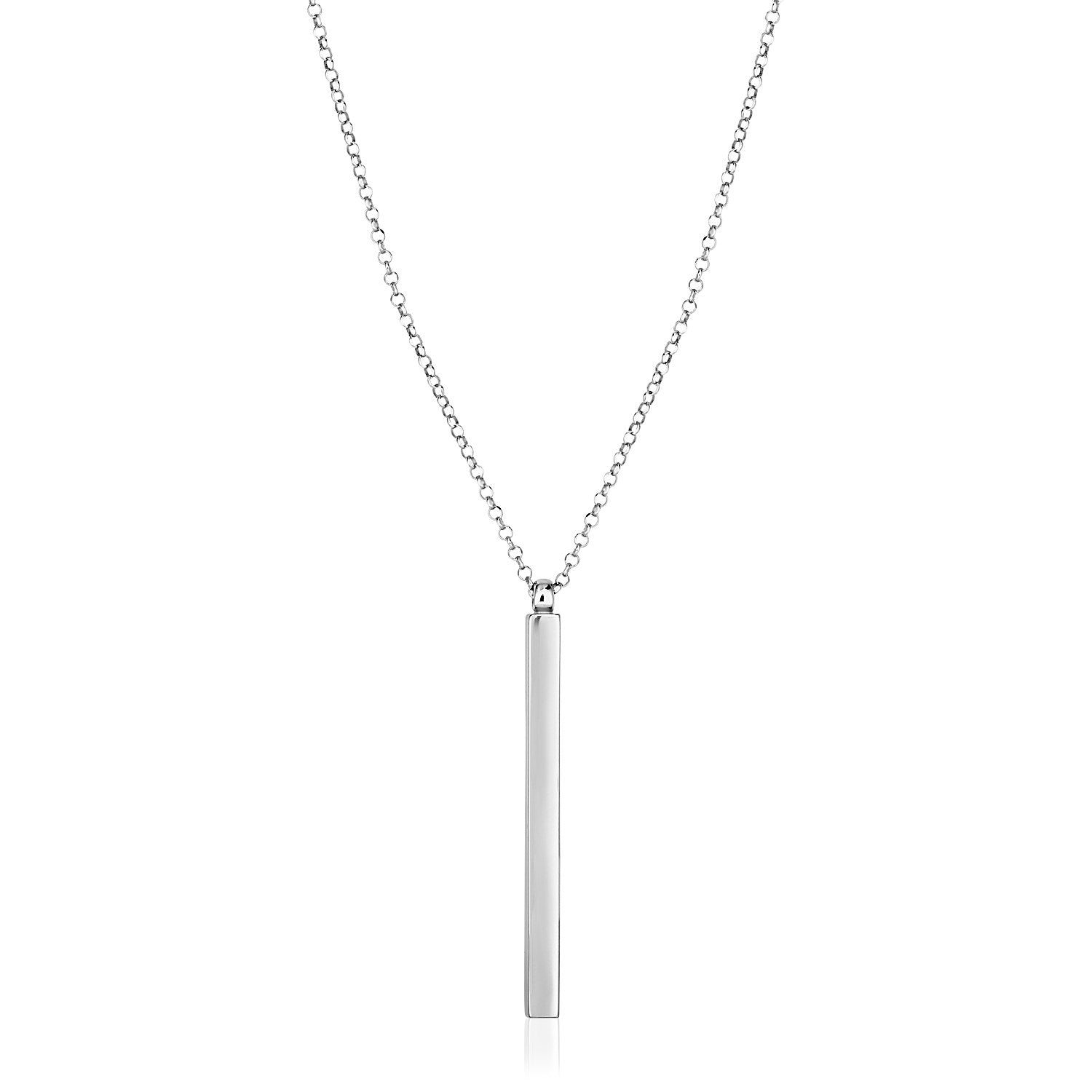 Sterling Silver 24 inch Necklace with Long Polished Bar Pendant