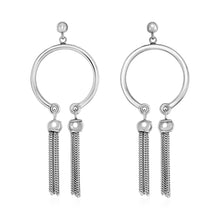 Load image into Gallery viewer, Polished Circular Earrings with Tassels in Sterling Silver
