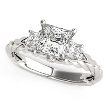 Load image into Gallery viewer, 14k White Gold Princess Cut 3 Stone Antique Style Diamond Ring (1 1/8 cttw)
