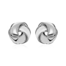Load image into Gallery viewer, Textured and Polished Love Knot Earrings in Sterling Silver
