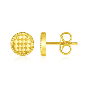 14k Yellow Gold Textured Circle Post Earrings