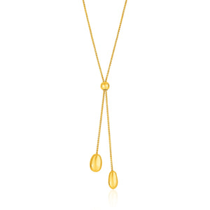 14k Yellow Gold Textured Lariat Necklace with Rounded Beads