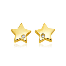 Load image into Gallery viewer, 14k Yellow Gold Polished Star Earrings with Diamonds
