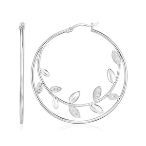 Sterling Silver Hoop Earrings with Textured Vines
