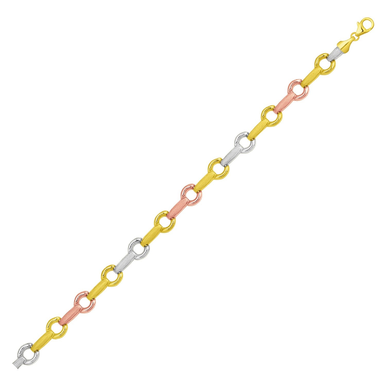 14k Tri-Color Gold Bar and Round Link Bracelet
