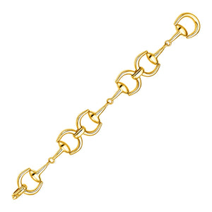 14k Yellow Gold 7 1/4 inch Polished Equestrian Motif Link Bracelet