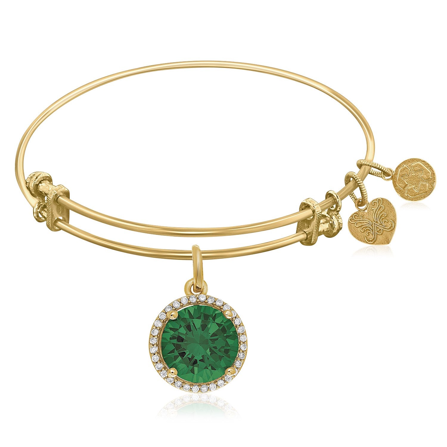 Expandable Yellow Tone Brass Bangle with Cubic Zirconia May Birthstone