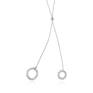 Sterling Silver 28 inch Lariat Necklace with Circles of Polished Beads