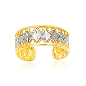 14k Two-Tone Gold Cuff Type Cut-Out Toe Ring with Diamond Design
