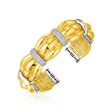 Load image into Gallery viewer, 14k Two Tone Gold Domed Cuff Bangle with Diamonds
