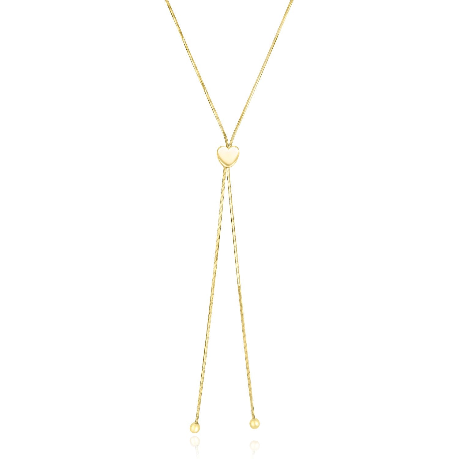14k Yellow Gold Adjustable Heart Style Lariat Necklace