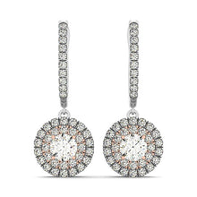 Load image into Gallery viewer, 14k White And Rose Gold Drop Diamond Earrings with a Halo Design (3/4 cttw)
