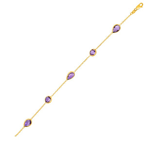 14k Yellow Gold Bracelet with Round and Pear-Shaped Amethysts