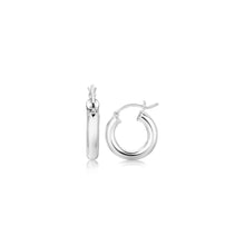 Load image into Gallery viewer, Sterling Silver Thick Polished Hoop Earrings with Rhodium Plating (15mm)
