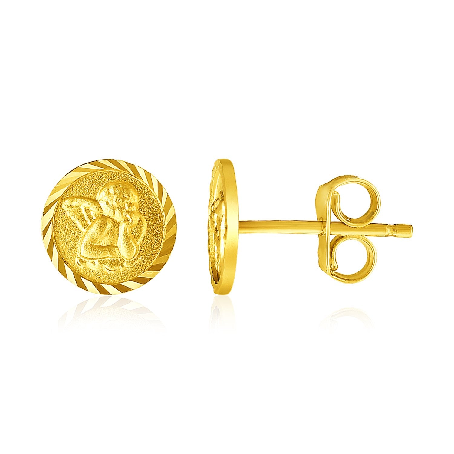 14k Yellow Gold Round Angel Post Earrings