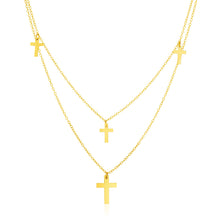 Load image into Gallery viewer, 14k Yellow Gold 18 inch Two Strand Necklace with Crosses
