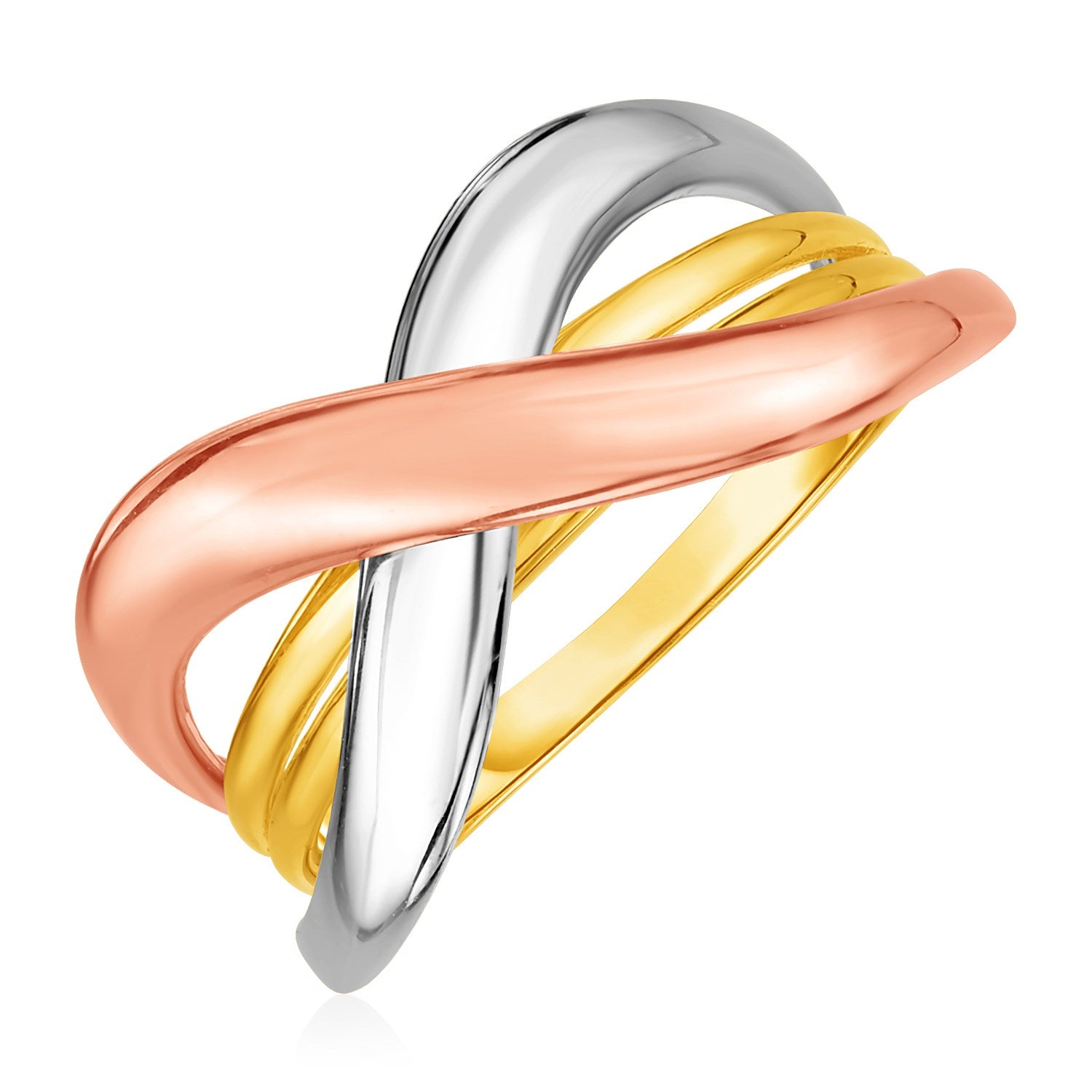 14k Tri color Gold Crossover Ring