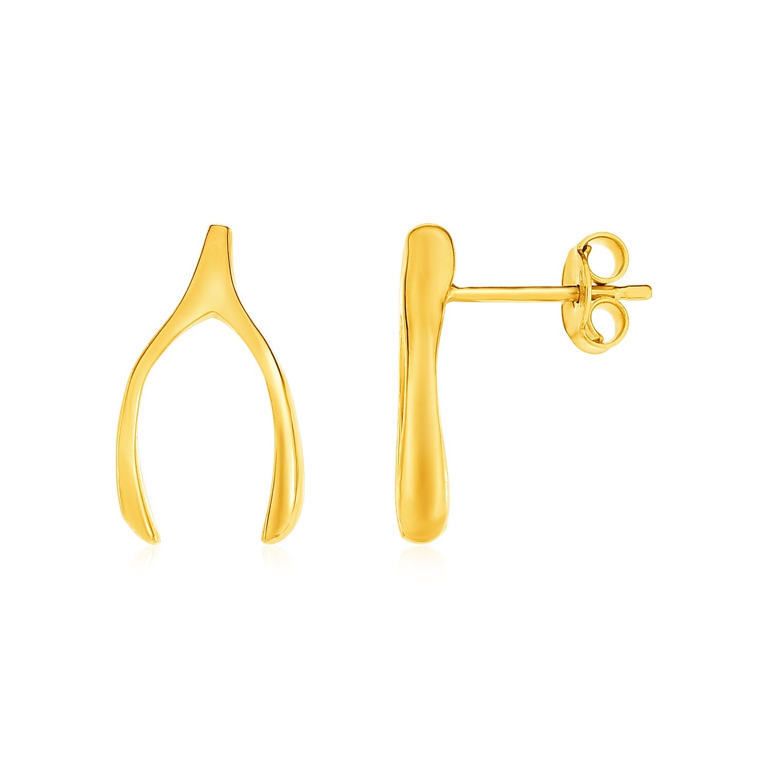 14k Yellow Gold Post Earrings with Wishbones