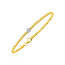 Load image into Gallery viewer, 14k Two Tone Gold Bangle with Brushed Texture and Diamonds
