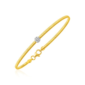 14k Two Tone Gold Bangle with Brushed Texture and Diamonds