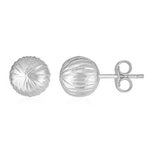 Load image into Gallery viewer, 14K White Gold Ball Earrings with Linear Texture
