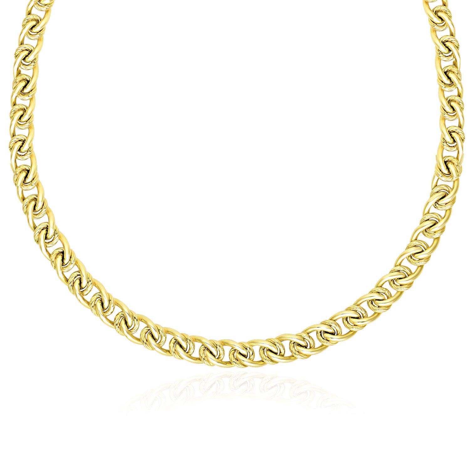 14k Yellow Gold Textured Round and Oval Interlaced Link Bracelet