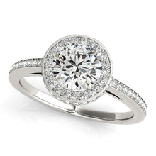Load image into Gallery viewer, 14k White Gold Round Diamond Engagement Ring with Pave Set Halo (1 1/2 cttw)
