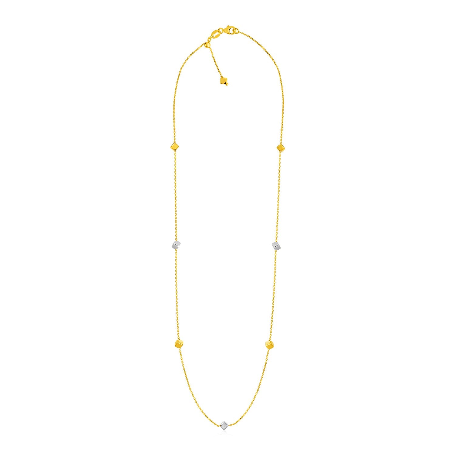 14k Two Tone Gold Necklace with Polished Cubes