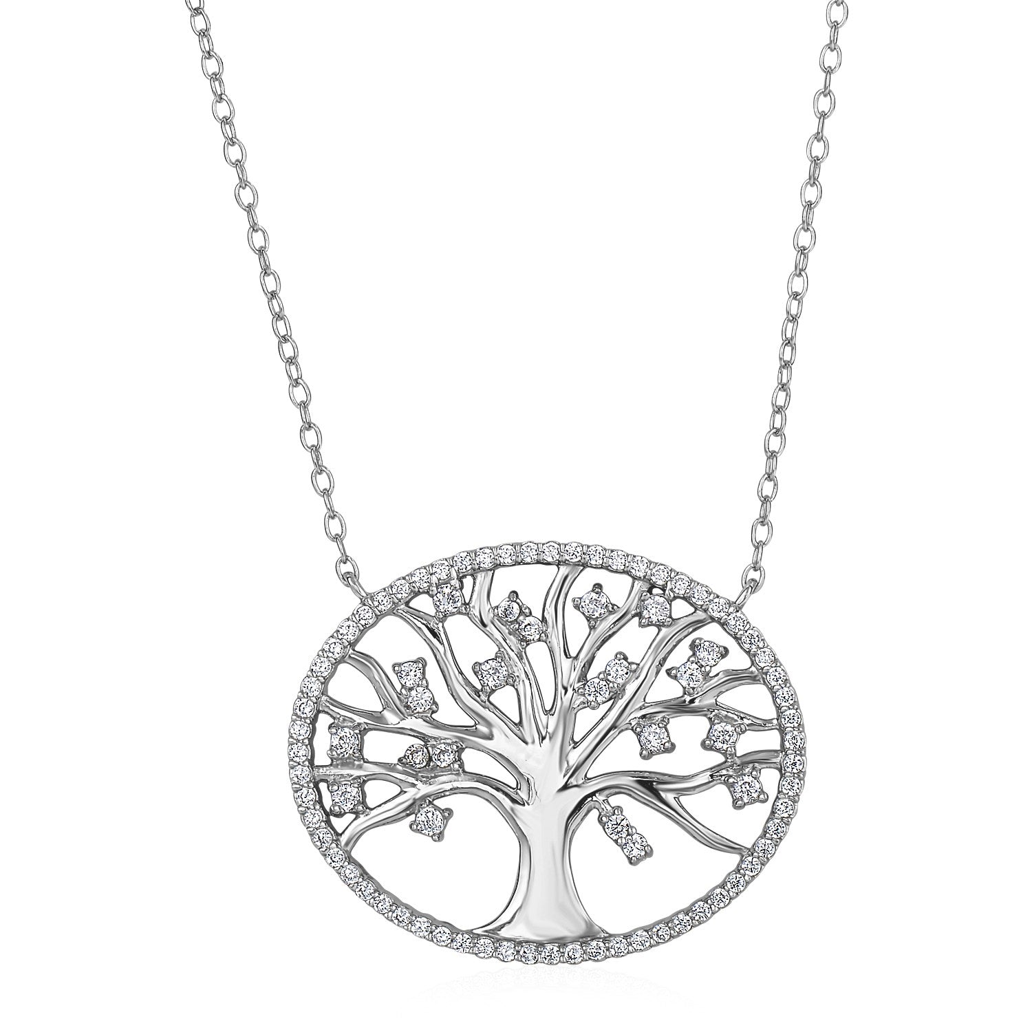 Tree of Life Necklace with Cubic Zirconia in Sterling Silver