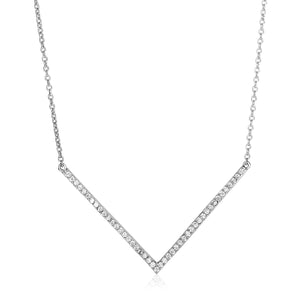 Sterling Silver V Necklace with Cubic Zirconias