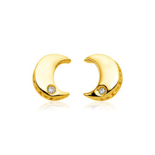 Load image into Gallery viewer, 14k Yellow Gold Polished Moon Earrings with Diamonds
