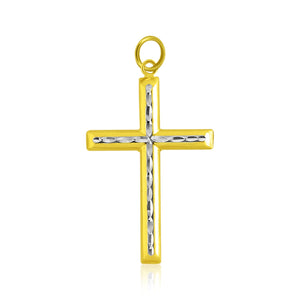 14k Two-Tone Gold Fancy Diamond Cut Crucifix Pendant