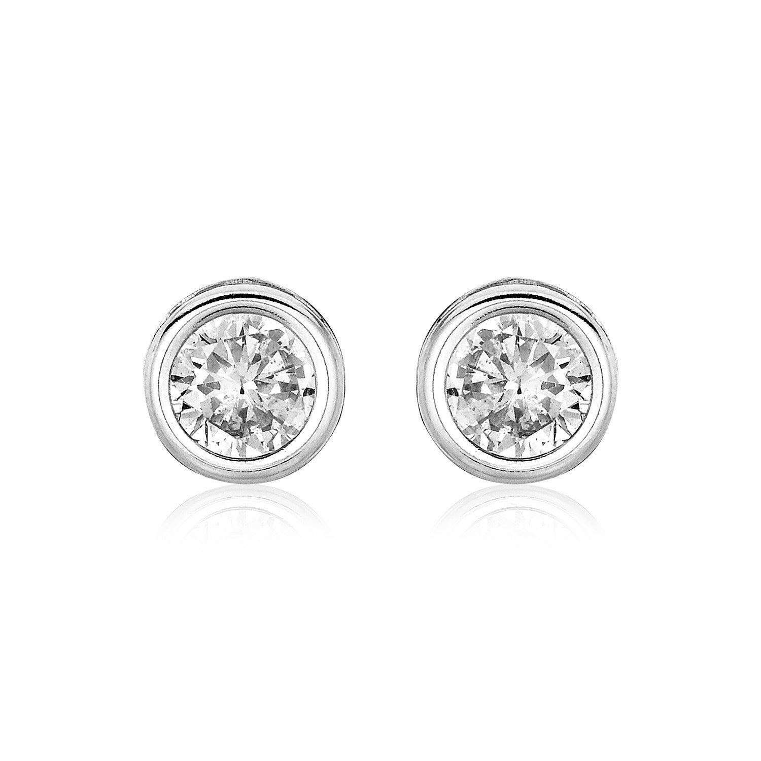 Sterling Silver Round Bezel Set Cubic Zirconia Earrings