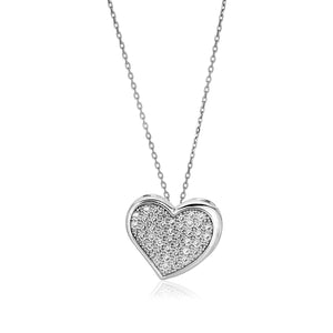 Sterling Silver Heart Necklace with Cubic Zirconias