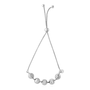 Adjustable Bar-Style Bracelet with Textured Beads in Sterling Silver