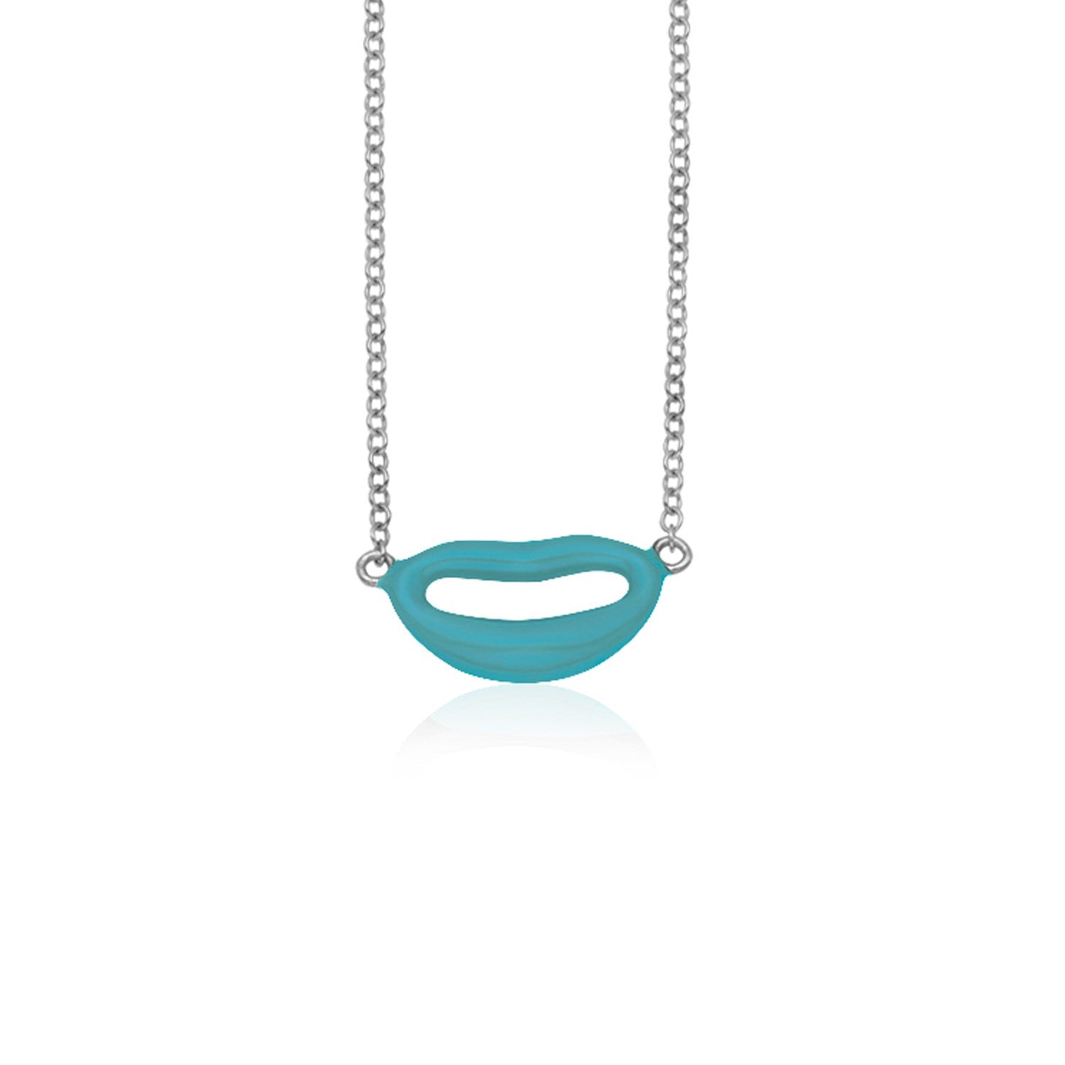 14k White Gold with Enamel Blue Lips Necklace