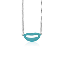Load image into Gallery viewer, 14k White Gold with Enamel Blue Lips Necklace
