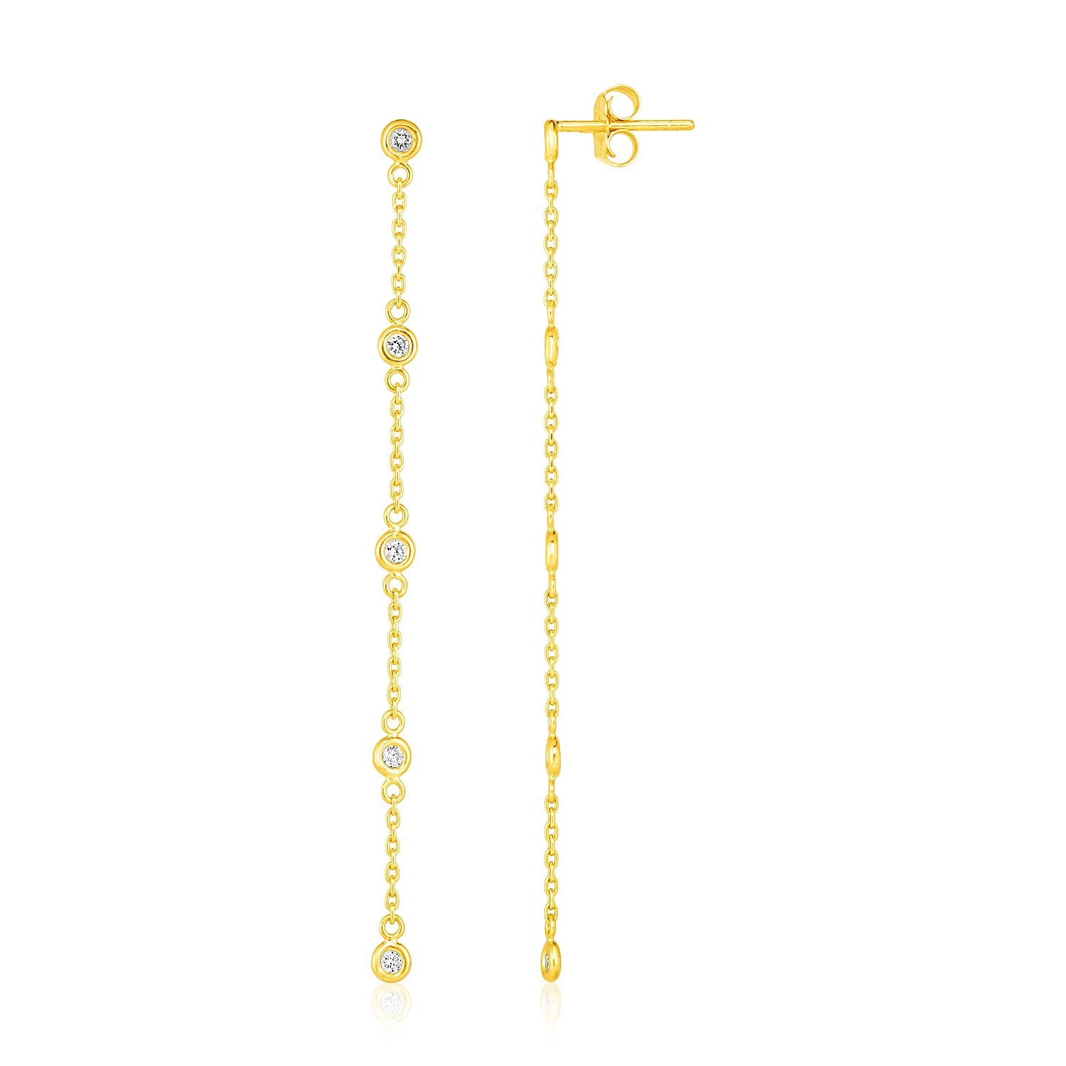 14k Yellow Gold Chain Dangle Earrings with Diamonds