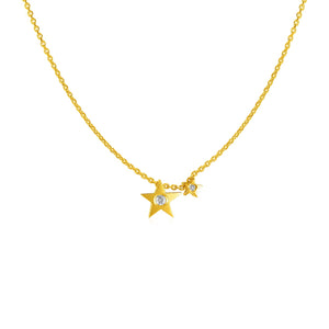 14k Yellow Gold Necklace with Stars and Diamond