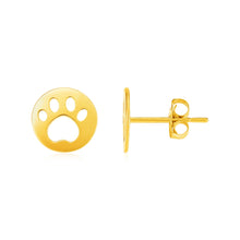 Load image into Gallery viewer, 14k Yellow Gold Post Earrings with Paw Prints
